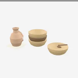 Bowl Set low-poly 3D model (2,700 tris)